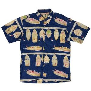 Kahala Hawaiian Aloha Shirt Mens Size L‎ Camp Collar Tropical Print Blue